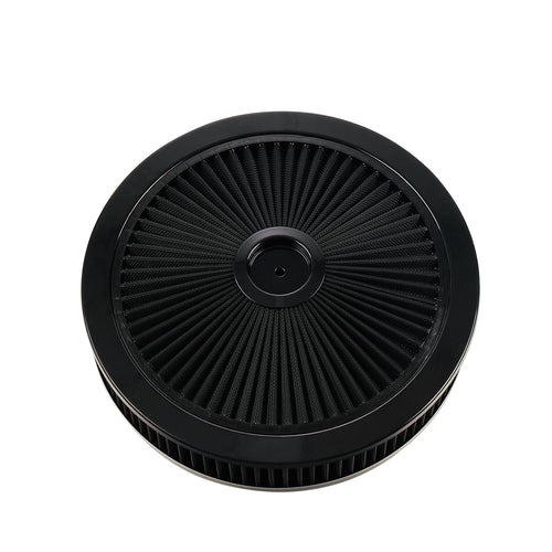 14" x 3" All Black Chrome Lid High Flow Air Cleaner Filter Kit - Fits SBC BBC 5-1/8" Neck