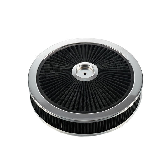 For SBC BBC High Flow 14"x3" Round Thru Washable Air Cleaner w/ Chrome Lid（4330CBK）