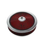 14" x 3" Silver Red Chrome Lid High Flow Air Cleaner Filter Kit - Fits SBC BBC 5-1/8" Neck