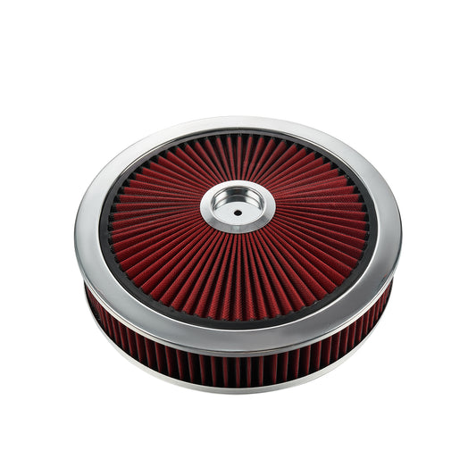14" X 3" Round Red Thru High Flow Washable Air Cleaner w/ Chrome Lid For SBC BBC（4330CR）