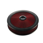 14" x 3" Black Red Chrome Lid High Flow Air Cleaner Filter Kit - Fits SBC BBC 5-1/8" Neck