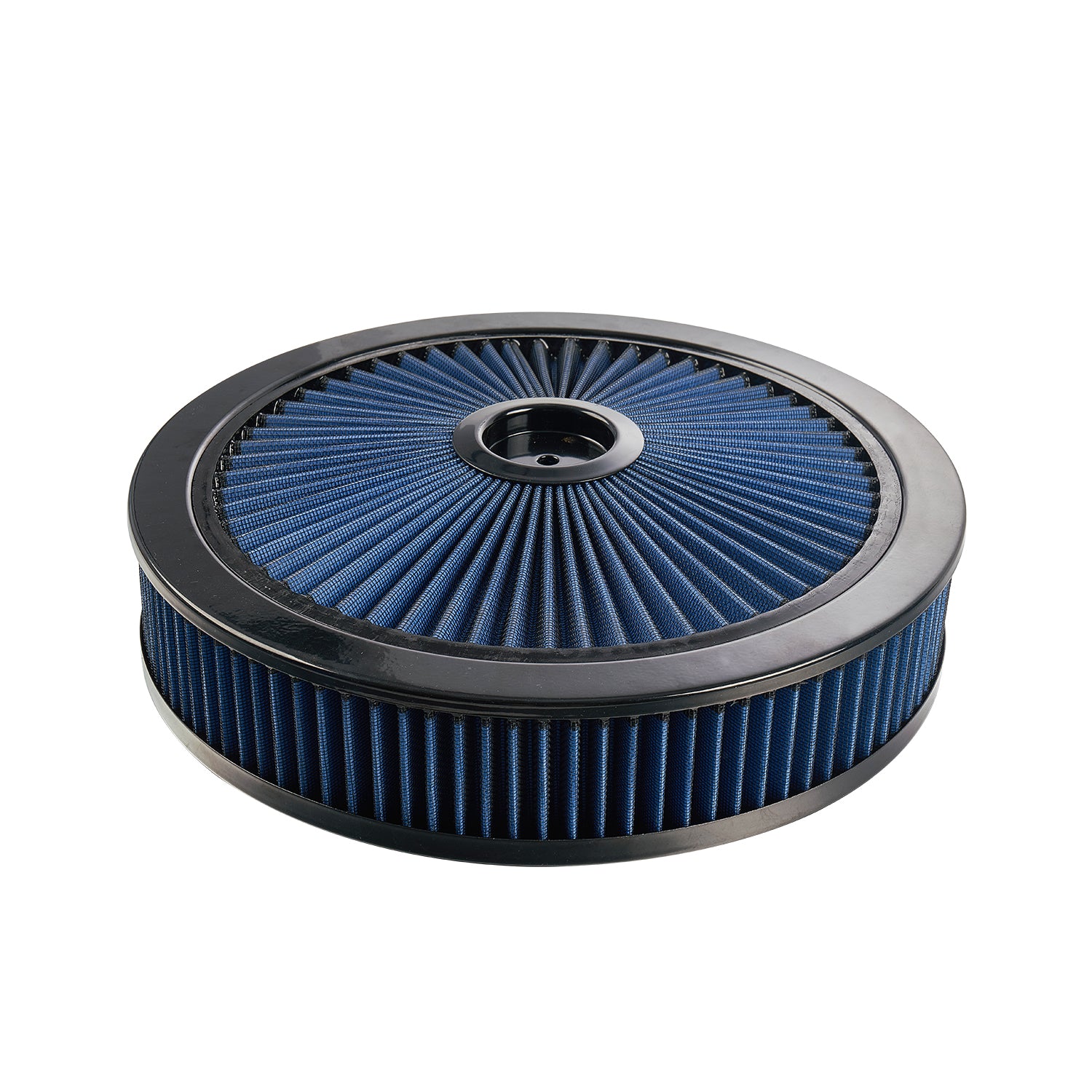 14" x 3" Black Blue Chrome Lid High Flow Air Cleaner Filter Kit - Fits SBC BBC 5-1/8" Neck