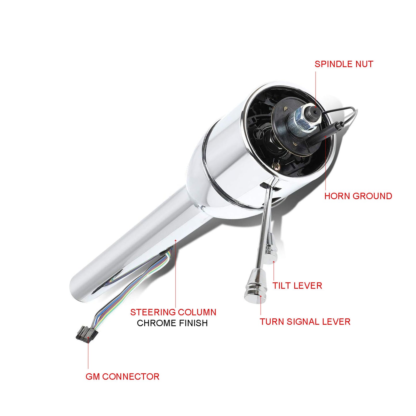 32" Stainless Steel Tilt Steering Column – Manual Floor Shift, Polished Chrome, GM 1955–1959 Compatible (CH001))