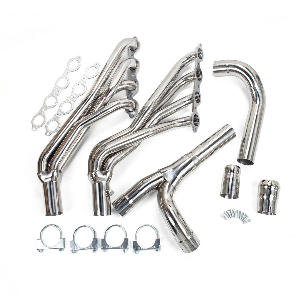 1-7/8" Polished 304 Stainless Steel Long Tube Exhaust Headers with 3" Y-Pipe - Fits 2014-2017 Chevy Silverado GMC Sierra 5.3L 6.2L Pickup Truck