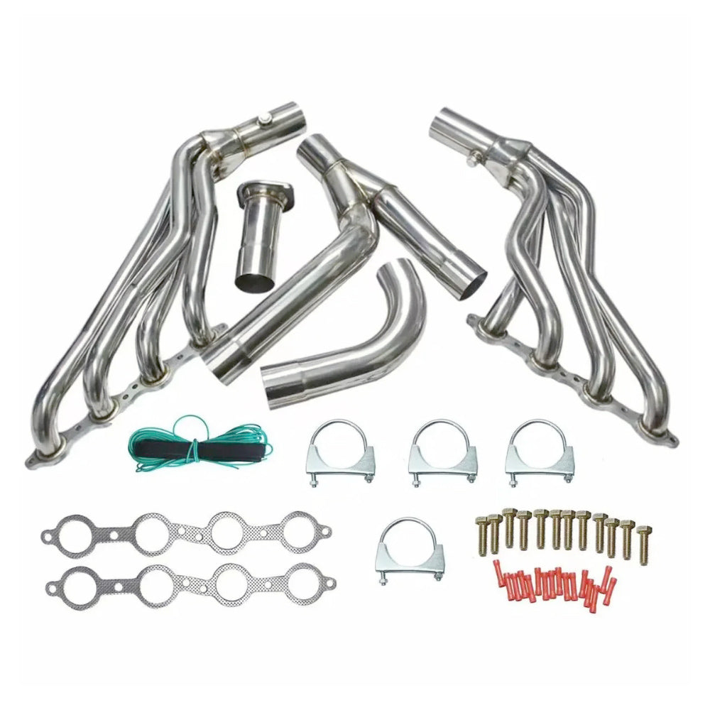 Long Tube 304 Stainless Steel Exhaust Headers & Y-Pipe Kit - Fits 1999-2006 Chevy Silverado GMC Sierra 1500 2500 4.8L 5.3L 6.0L V8 2WD