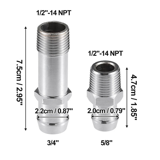 Heater Hose Fitting Set 3/4" Water Pump 5/8" Intake Chromed Steel SBC BBC Chevy(FH010)