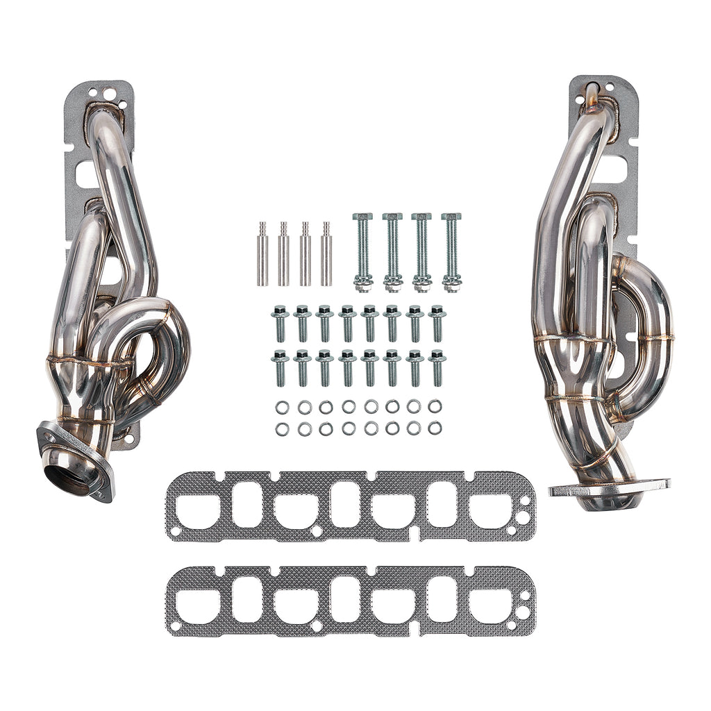 Stainless Steel Polished Shorty Exhaust Headers - Fits 2003-2008 Dodge Ram 1500 2500 350 5.7L HEMI V8, 16 Gauge Bolt-On Complete Kit