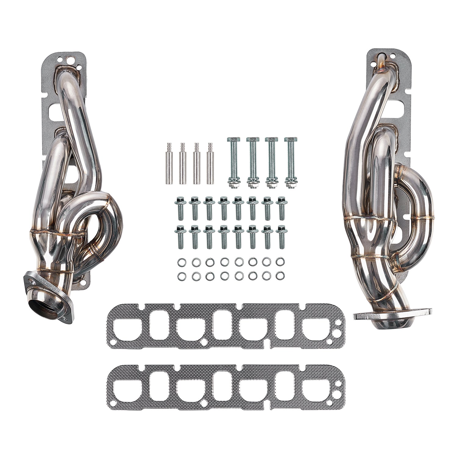 Stainless Steel Polished Shorty Exhaust Headers - Fits 2003-2008 Dodge Ram 1500 2500 350 5.7L HEMI V8, 16 Gauge Bolt-On Complete Kit
