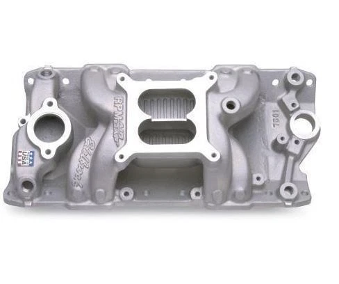 RPM Air-Gap Intake Manifold for 1955-1986 Small Block Chevy SBC 262 283 302 305 327 350 400 V8 | Dual Plane Design | 4-BBL Square Bore Carb Flange | Satin Aluminum Finish | High Performance Street/Race Upgrade（PIM2042K)