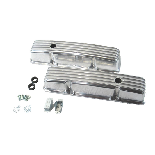 Finned Tall Aluminum Valve Covers for Chevy SB 283–400 (1958–1986) | 3-11/16" | Black, Satin or Polished Finish(PVC8526)