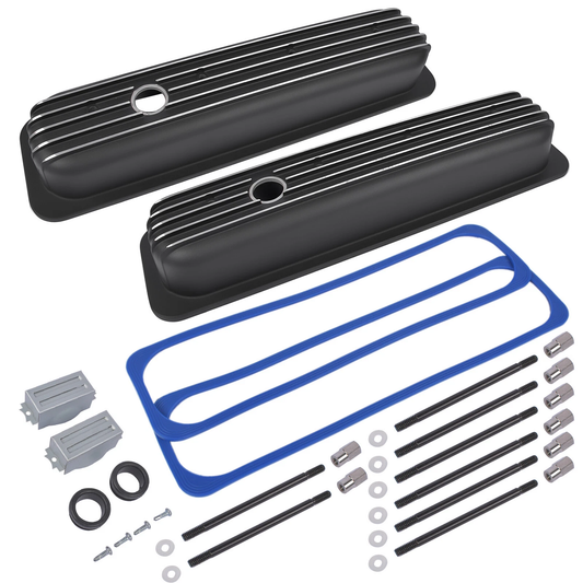Black Finned Aluminum Valve Covers for Chevy SB 1987-2000 – Short Design, 2-9/16" Tall（PVC8527）
