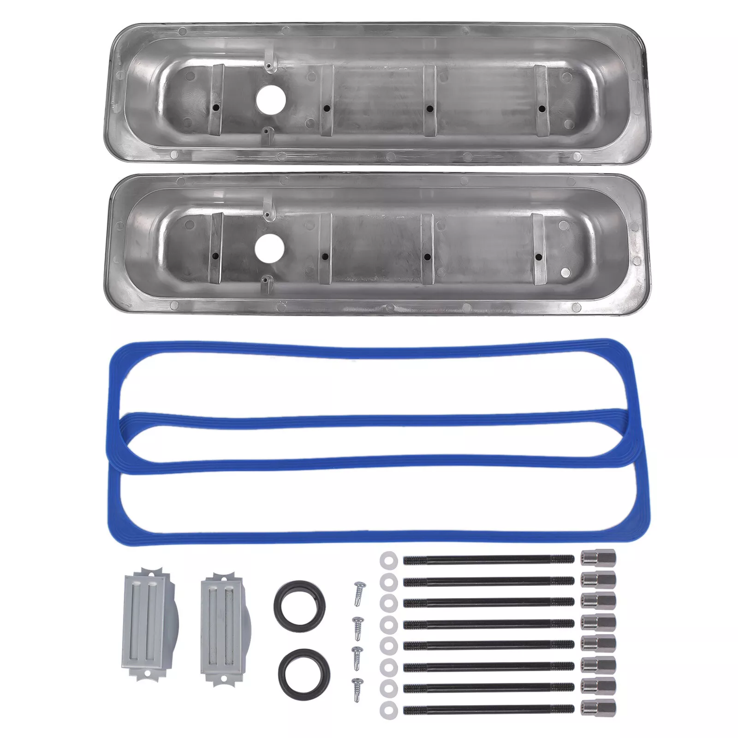 Black Finned Aluminum Valve Covers for Chevy SB 1987-2000 – Short Design, 2-9/16" Tall（PVC8527）