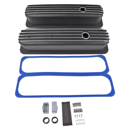 Finned Tall Aluminum Valve Covers for Chevy 1987–2000 SBC | Center Bolt | 3-11/16" Tall | Polished, Black, Satin(PVC8528))