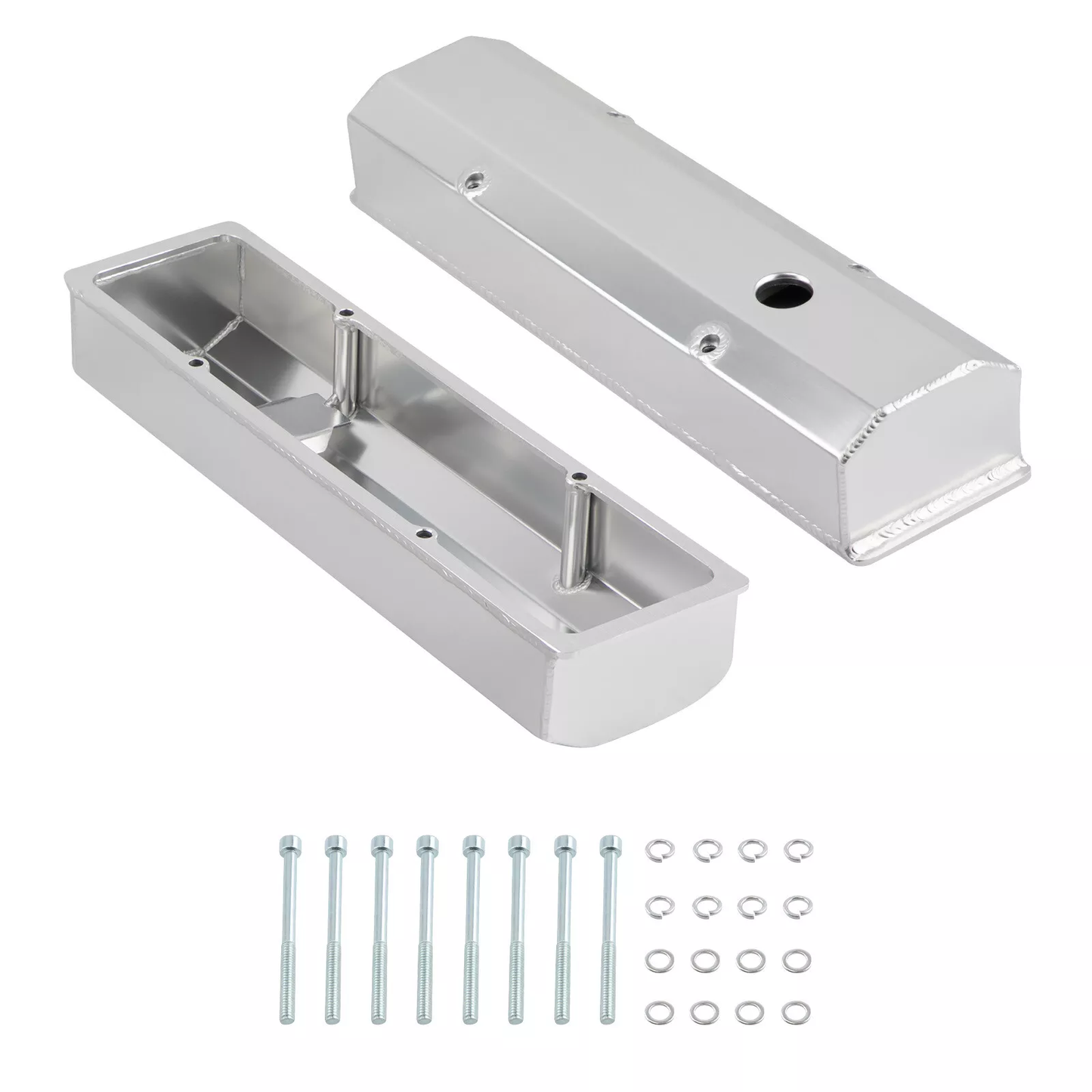 Fabricated Aluminum Valve Covers for Chevy SBC 283 302 350 400 | Long Bolt | Tall Style | Stain Oxidation Finish (PVC8532)
