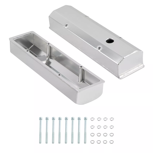Fabricated Aluminum Valve Covers for Chevy SBC 283 302 350 400 | Long Bolt | Tall Style | Stain Oxidation Finish (PVC8532)