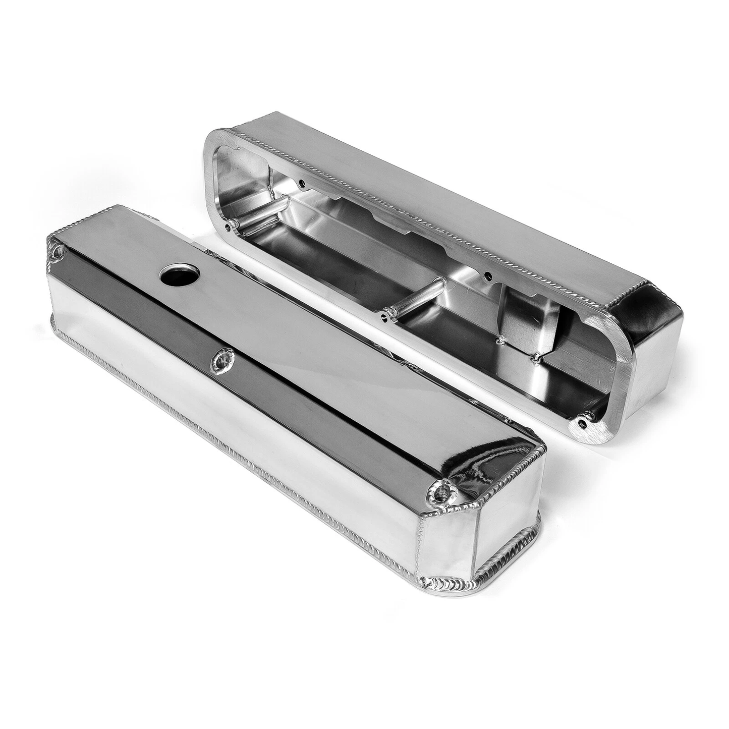 Chrysler 318–360 Fabricated Aluminum Valve Covers – Polished Finish, With Breather Holes(PVC8547)