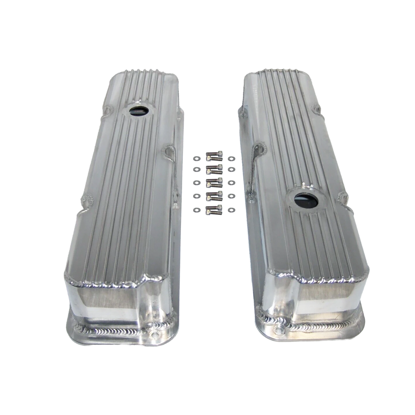 Ford FE 352–428 Fabricated Aluminum Finned Valve Covers | Tall 3-5/8" | Polished Finish | 1958–1976（PVC8557）