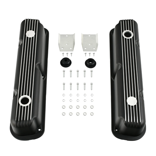 Finned Aluminum Valve Covers for Mopar 273 318 340 360 Small Block V8 (1967–1997) – 3.5" Tall, Black Satin Finish (PVC8560)