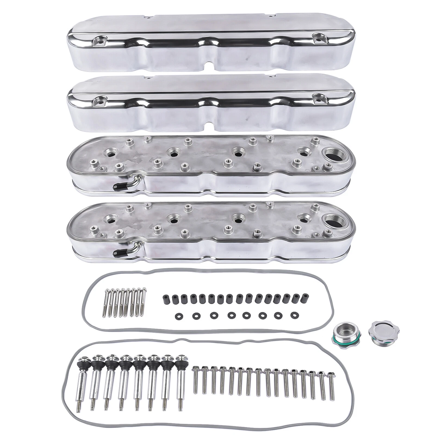 GM LS Valve Covers & Coil Mount Kit – Polished / Satin / Black, Cast Aluminum for LS1 LS2 LS3 LS6 LS7 (P8581)