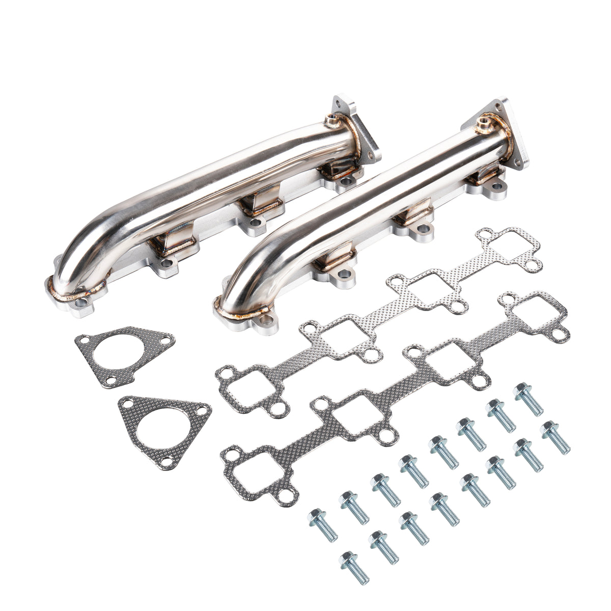 Stainless Steel D-Pipe Exhaust Manifolds - Fits 2001-2016 Chevrolet Silverado 2500/3500 GMC Sierra 2500/3500 6.6L Duramax Diesel Pickup Truck